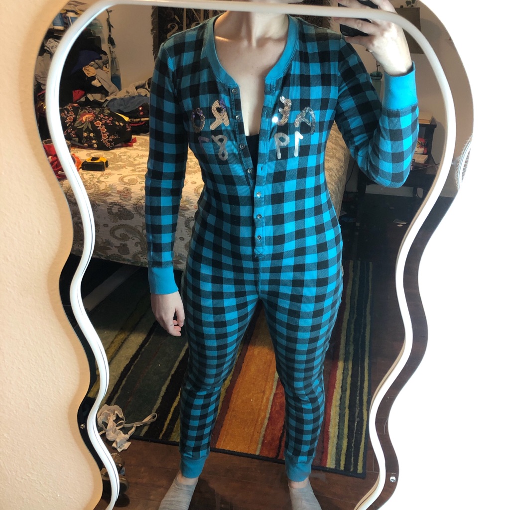 Blue And Black Plaid Loungewear Pajamas With Sequin Letters
